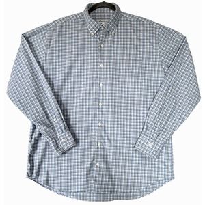 Peter Millar Shirt Men's Size XL Button Down Blue White Orange Pink Plaid